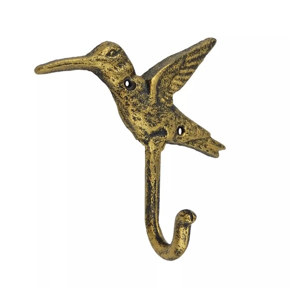 Hummingbird Wall Hook Key Holder Towel Leash Coat Hanger Rustic Gold Cas… - Picture 2 of 4